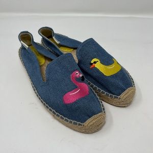 Soludos Mary Matson Flat Slip On Espadrilles Duck Flamingo Size 9